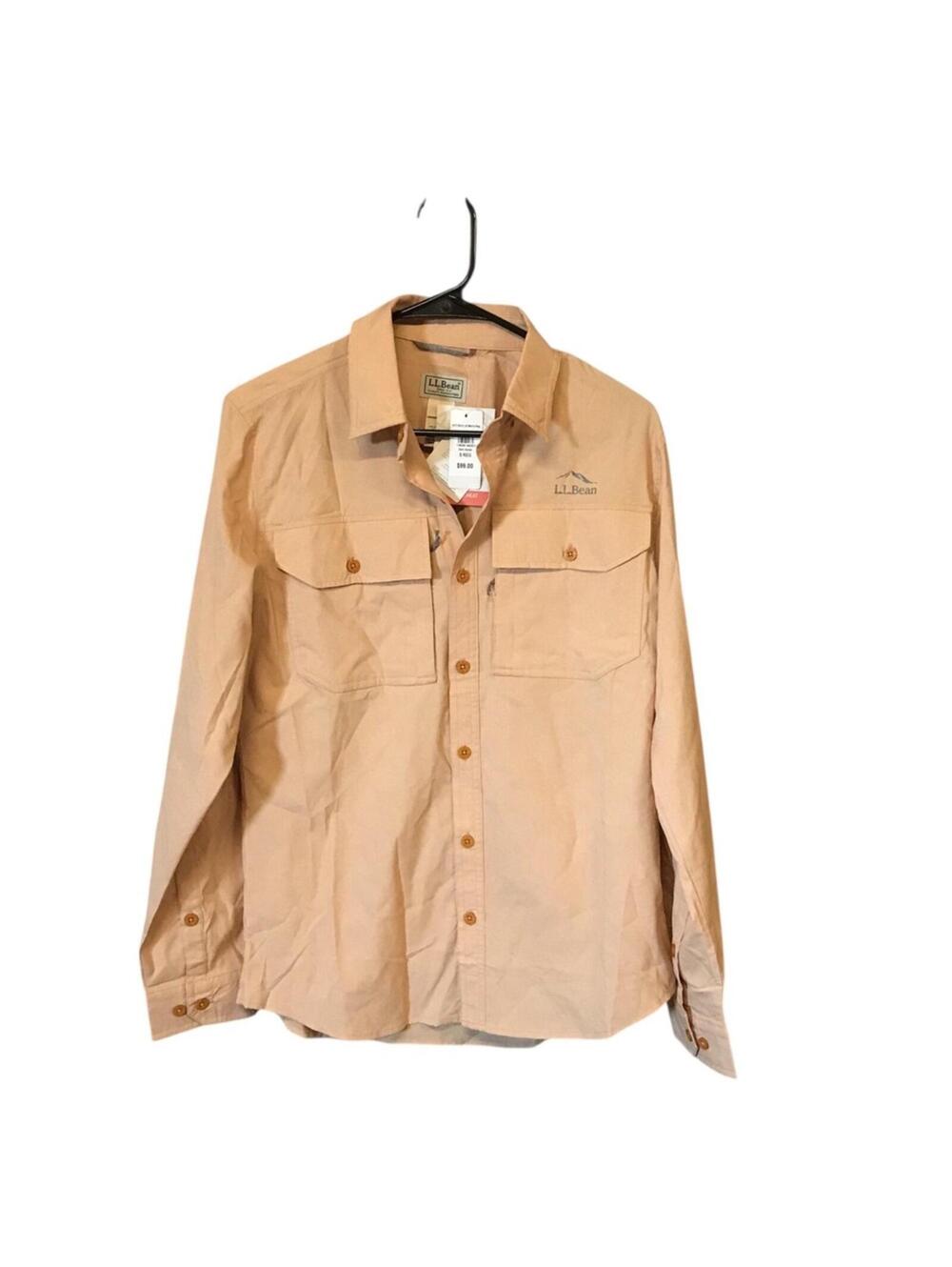 L.L.Bean No Fly Zone Men’s S Tan Hiking Fishing Shirt NWT UPF Small